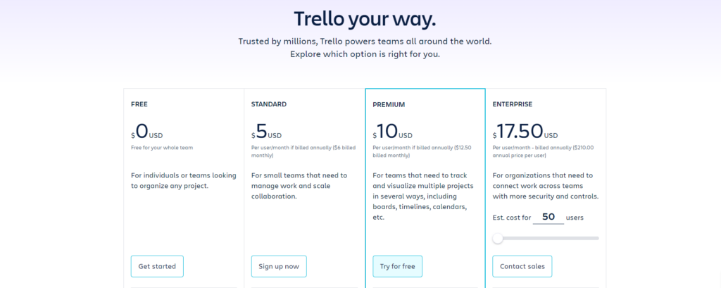 trello pricing