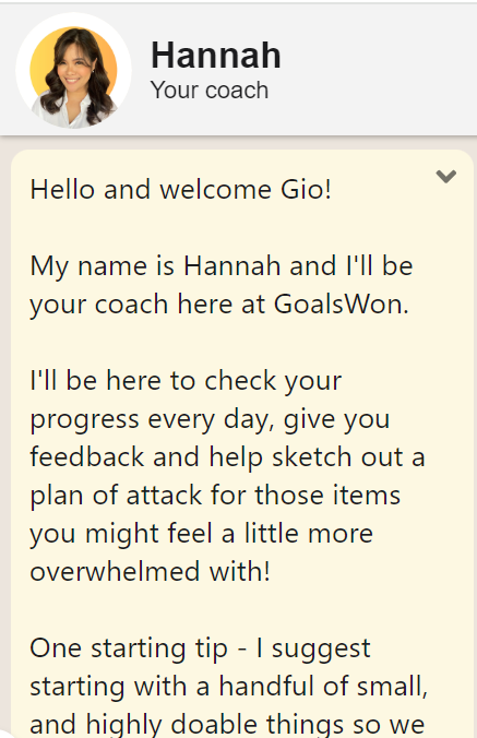 goalswon welcome message
