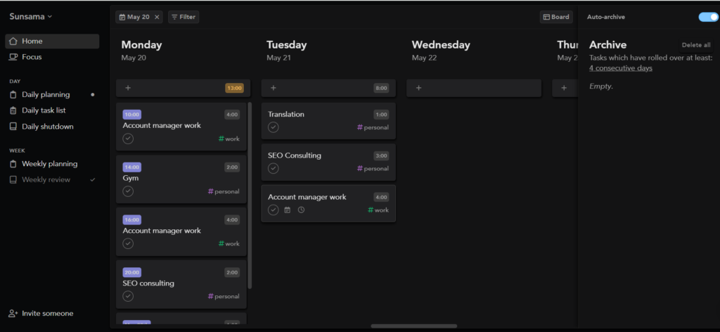 sunsama kanban board