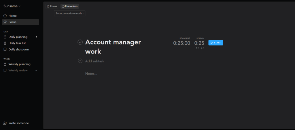 sunsama pomoro mode